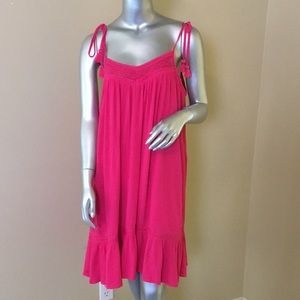 In Loom Hot Pink Crinkle Tassel Sun Dress